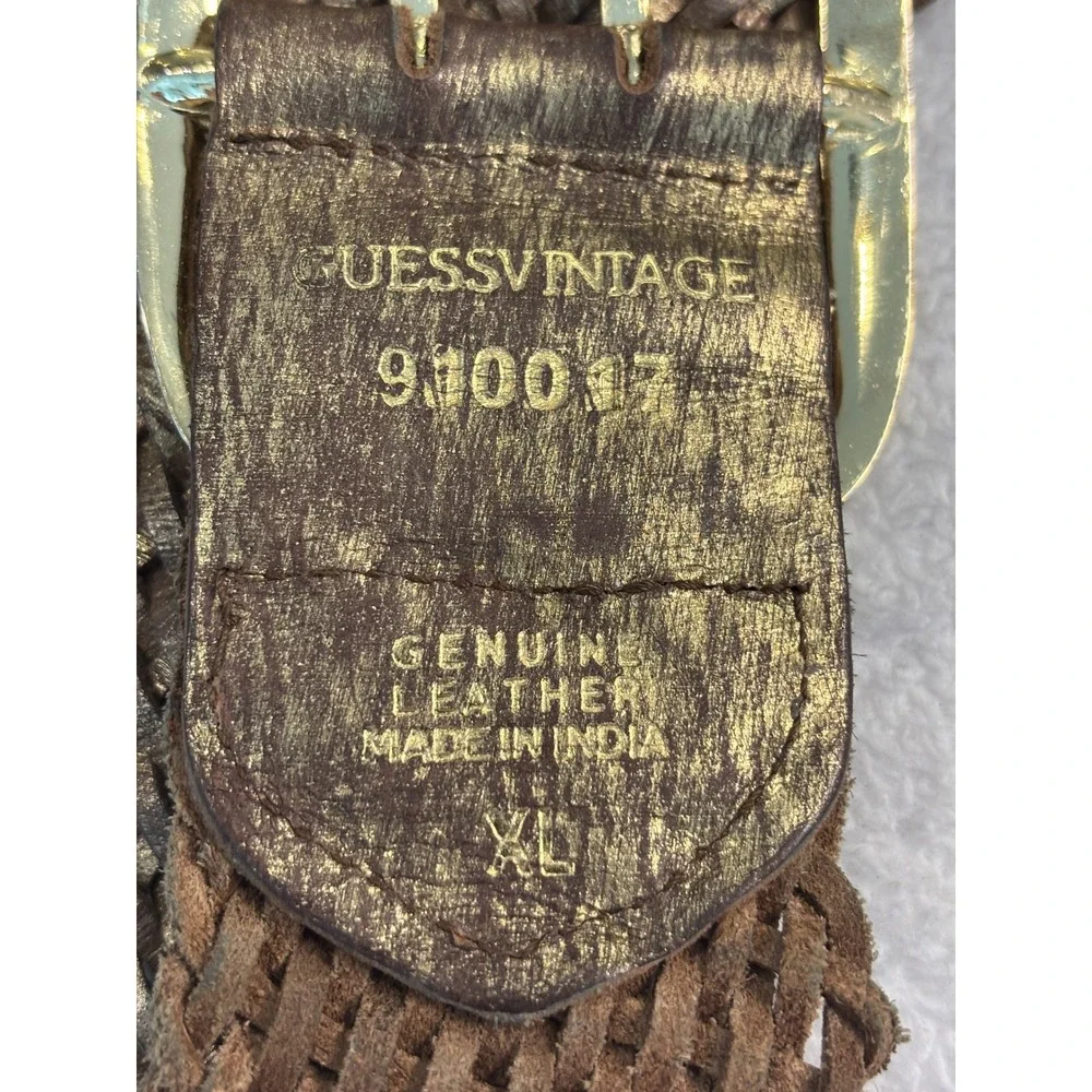 Guess‎ Vintage Braided Leather Belt Metallic Bronze Gold Woven Wide XL 910017